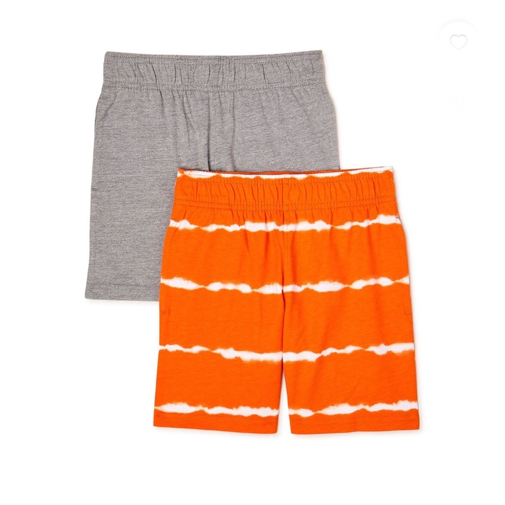2pack Boys’ Pull-On elastic waist‎ knit gray & orange tie dye shorts size 7 new